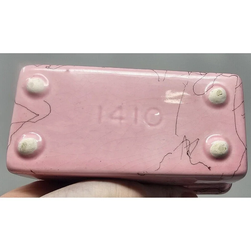 Vtg Hull MCM Pink Ceramic Footed Splatter Lines Mini Loaf Pan Trinket Dish 6